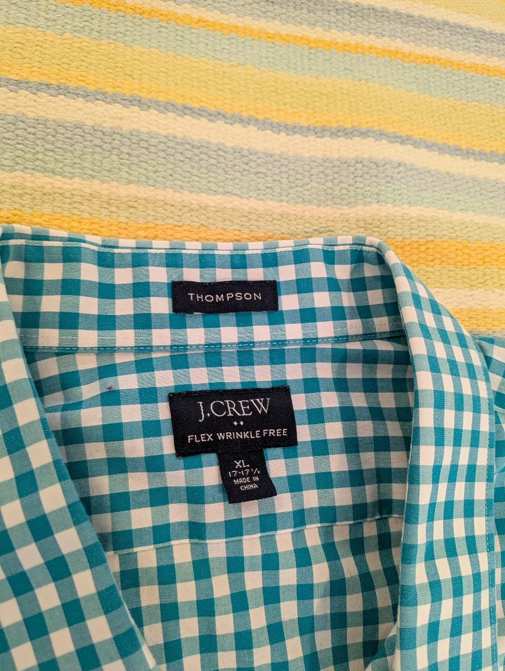 ⭐ J. Crew Teal & White Gingham Plaid Thompson Flex Wrinkle-free Dress Shirt XL